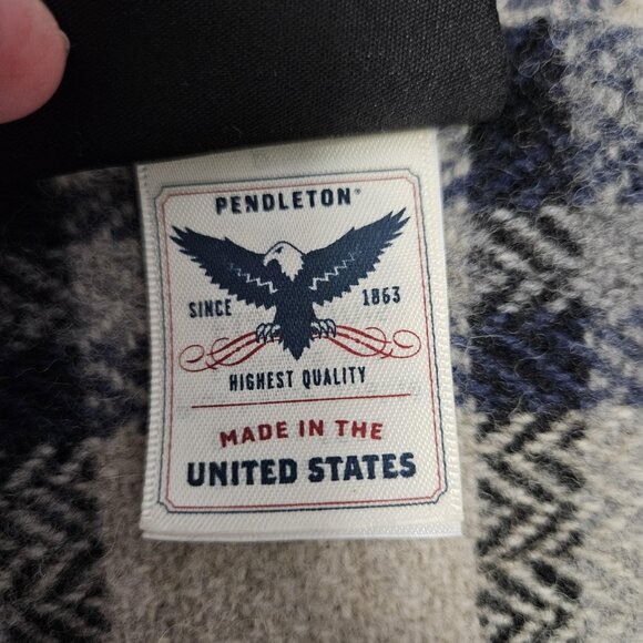 Pendleton Wool Blanket Throw Plaid Navy Cream Made in USA 58x51 Home Collection - Picture 7 of 10